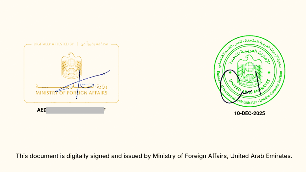 UAE Embassy legalisation in London & UAE Ministry of Foreign Affairs (MOFA) attestation
