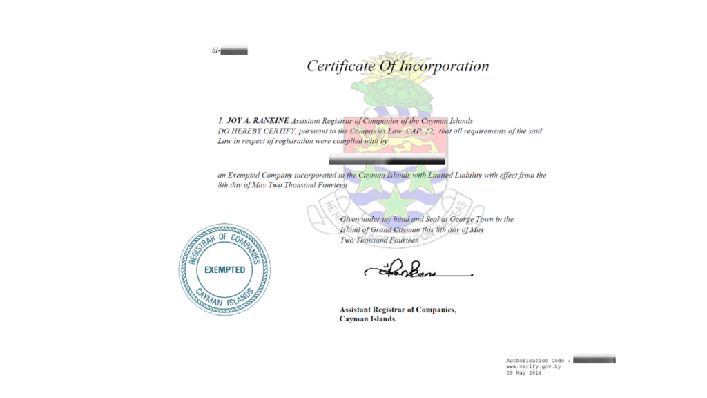Cayman Certificate of Incorporation_Cayman Apostille