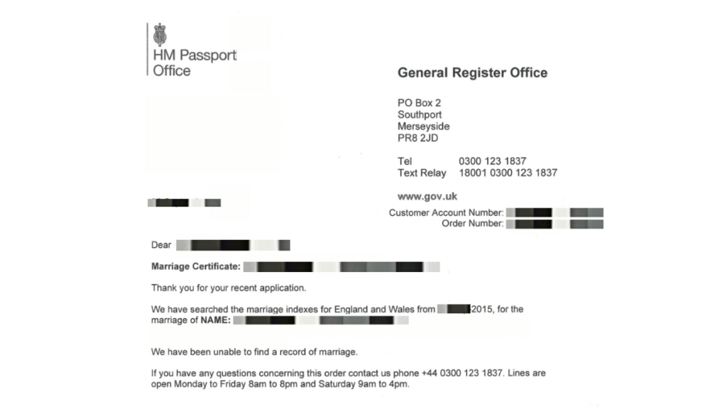 No Trace of Marriage Certificate