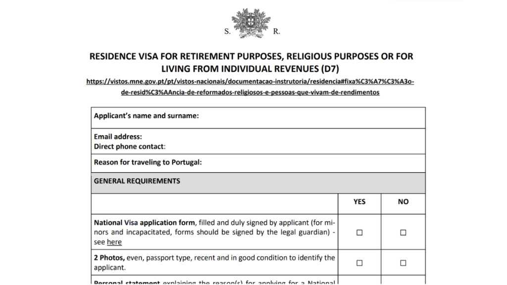 Portugal D7 Visa
