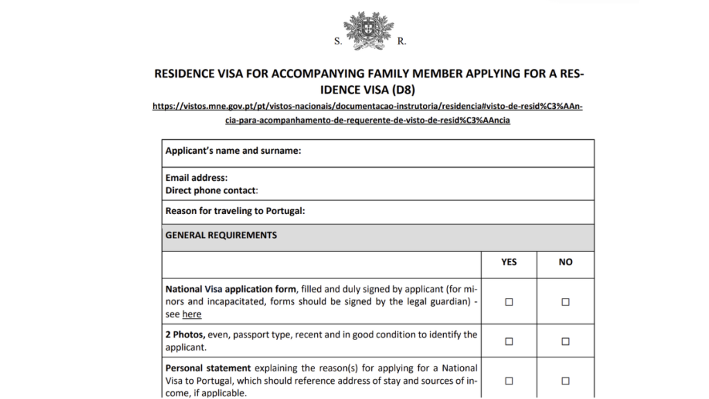 Portugal D8 Visa