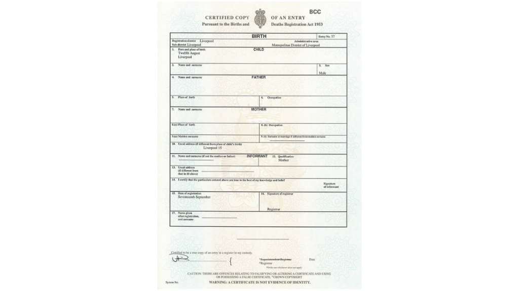 birth certificate uk long form