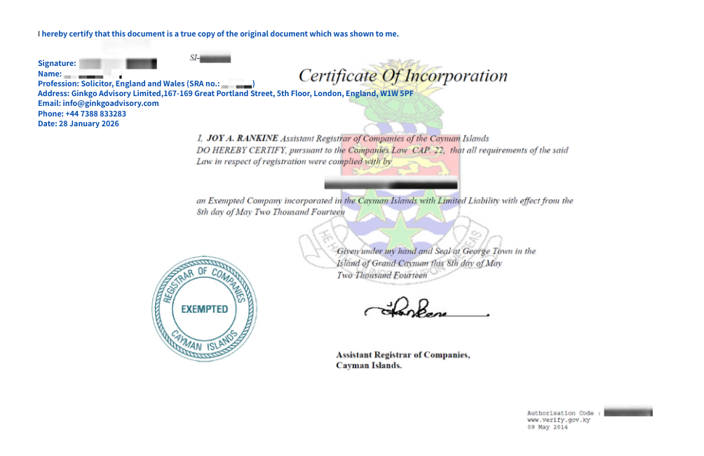 Cayman Certificate of Incorporation_Certified true copy