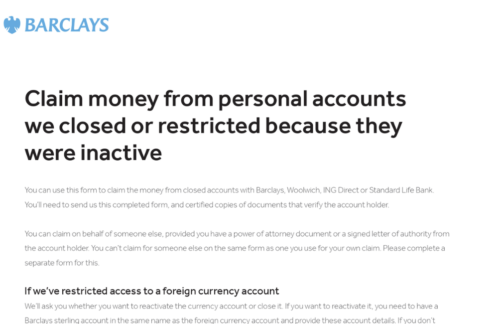 Claim Money From Inactive Personal Accounts (Barclays  Barclays Bank  Barclays International) — Step-by-Step + Remote UK Solicitor Certification