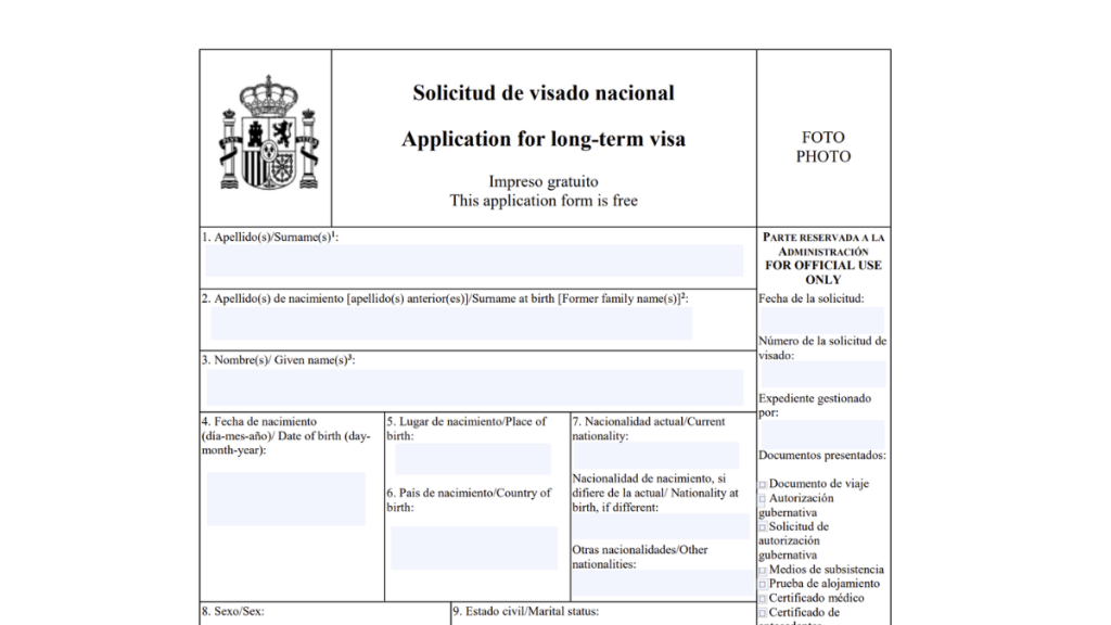 Spain National visa​ application form
